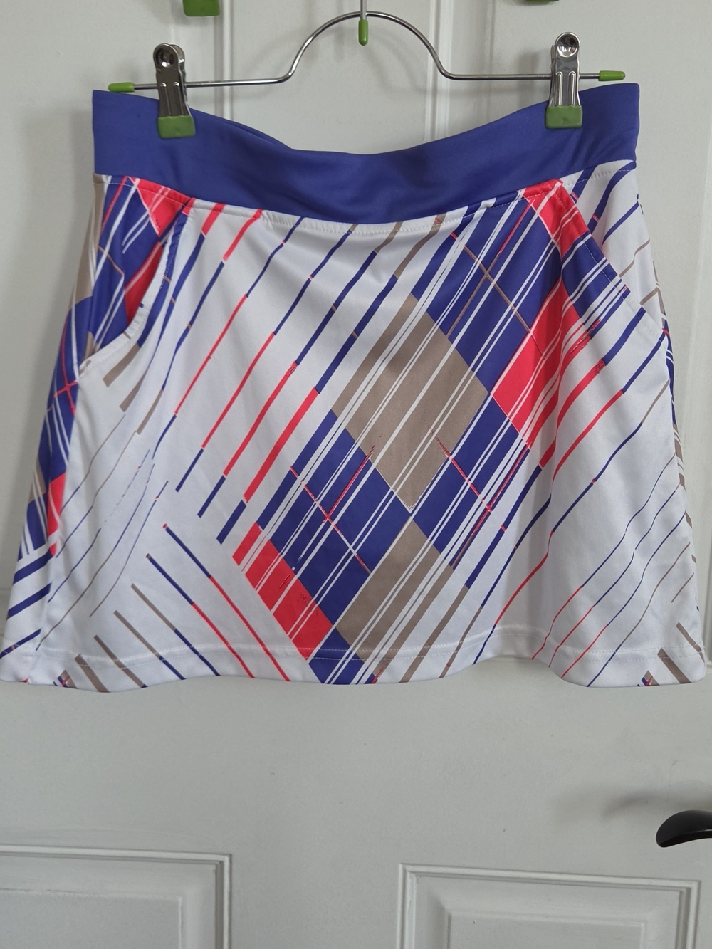 PGA Tour White Skater Skirt with Blue Waistband and Pink Accent(B15)